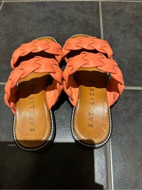 ATELIER Braided Slide Sandals in Coral